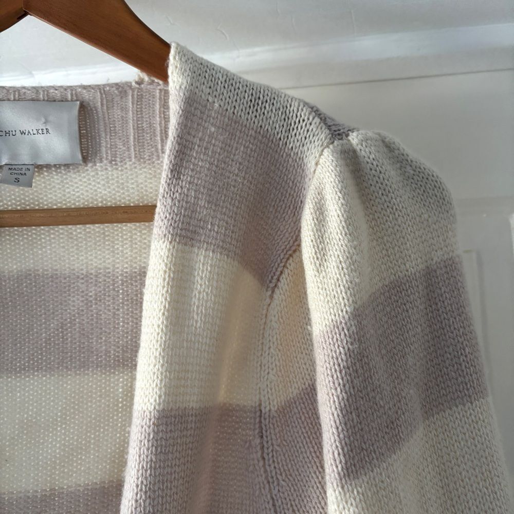 Brochu Walker Tie Front Ayla Striped Cardigan Sweater Cream Mauve Size S - Picture 5 of 15